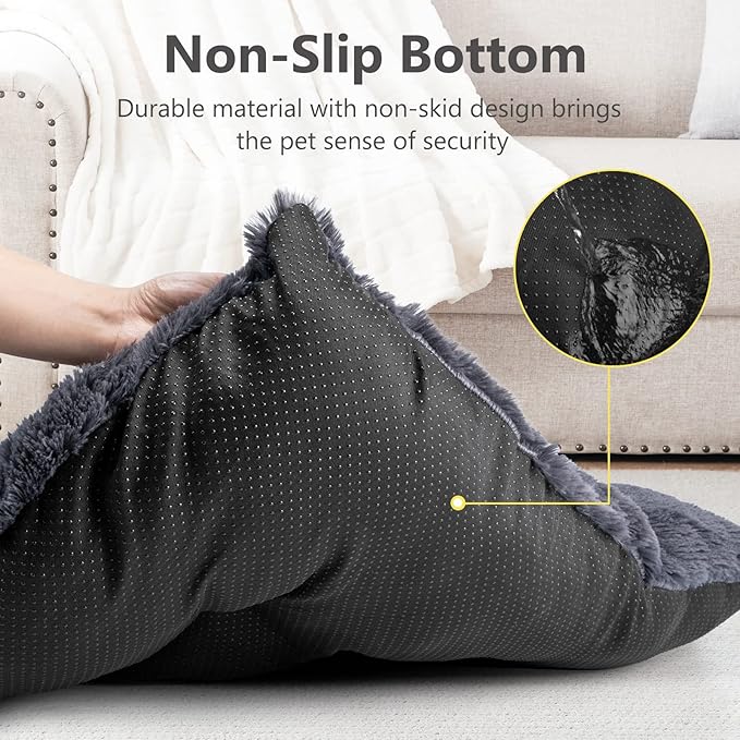 JOEJOY Dog Bed Crate Pad, Deluxe Plush Washable Dog Beds Fulffy Soft Kennel Pad Anti-Slip Pet Sleeping Mat for Medium Small Dogs, 29" x 21", Grey