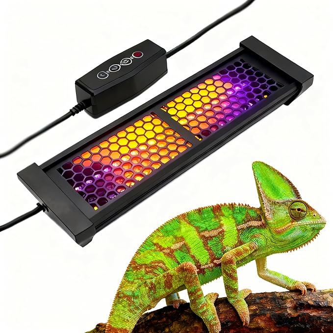 UVB & UVA Light for Reptiles, Dimmable LED Full Spectrum Sunlight Lamp with 3 Lighting Modes, 4/8/12H Timer for Tortoise, Gecko, Bearded Dragon, 8W Reptile Lamp, 8IN