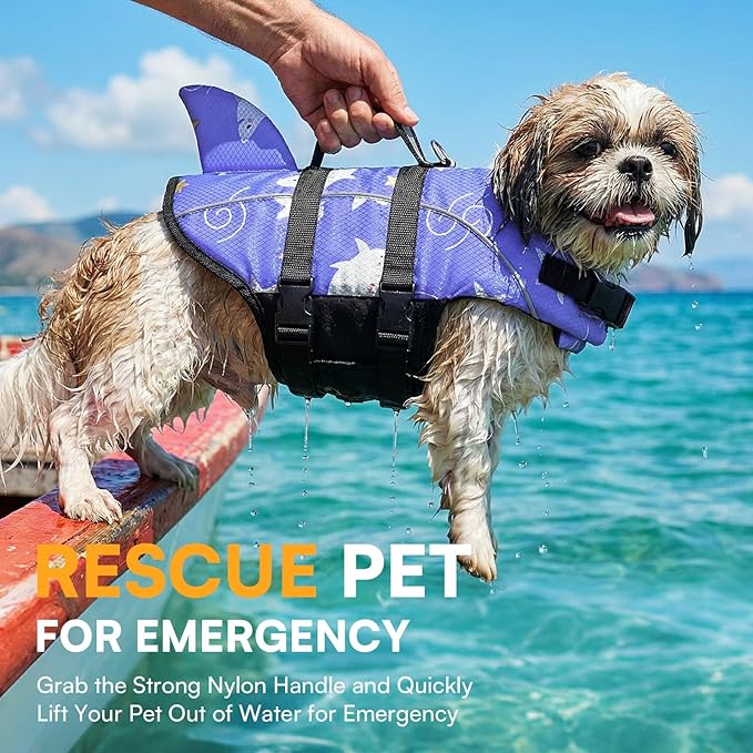Queenmore Dog Life Jacket S, Small Dog Life Vest for Swimming Boating, Lightweight Dog Shark Life Jacket with Rescue Handle/Leash Hook/Reflective Strips