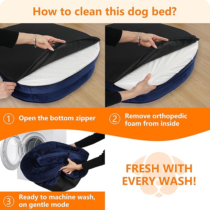 Dwanton Orthopedic Dog Bed for Extra Extra Large Dogs with Gel Memory Foam, Waterproof Dog Sofa, Washable Pet Bed with Four Sided Bolster Cushion, Removable Cover & Non-Slip Bottom, 48", Navy Blue