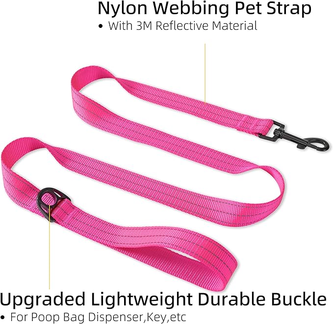 Mile High Life Night Reflective Double Adjustable Band Nylon Small Puppy Pet Dog Combo Collar Leash and Harness Set (Reflective Solid Pink, Large (Pack of 3))