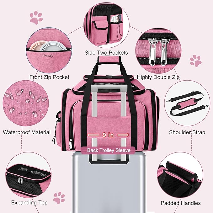 Airline Approved Pet Carrier with Wheels, Top & Side Expandable Soft-Sided Bag, 18x11x11 inches Fits Under Seat for Small Dogs Cats, Double-Sided Mat & ID Card for Travel Vet Visits Camping