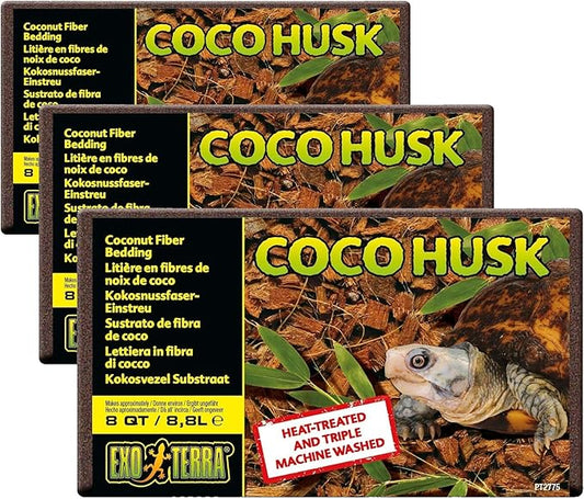 Exo Terra Coco Husk Brick,8 QT (8.8 L) – Natural Coconut Fiber Terrarium Substrate for Reptiles,Amphibians & Tropical Enclosures,(Pack of 3)
