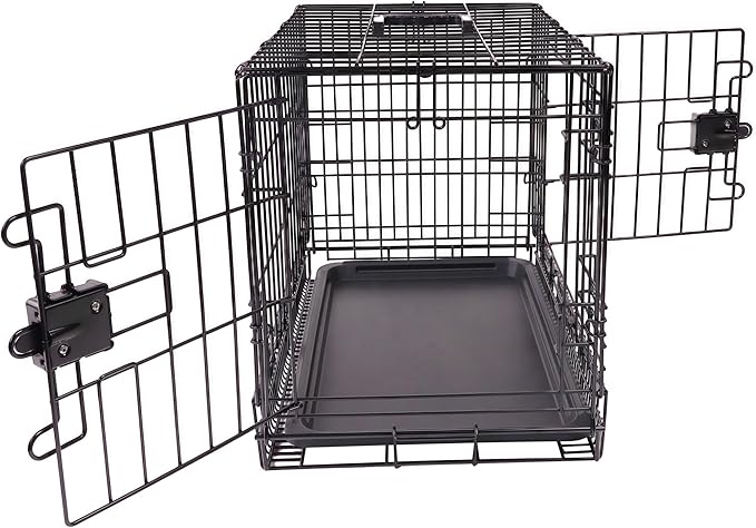 Amazon Basics Portable, Foldable Metal Wire Dog Crate with Removable Tray, Double Door, Divider Panel, 24" x 18" x 20", Black