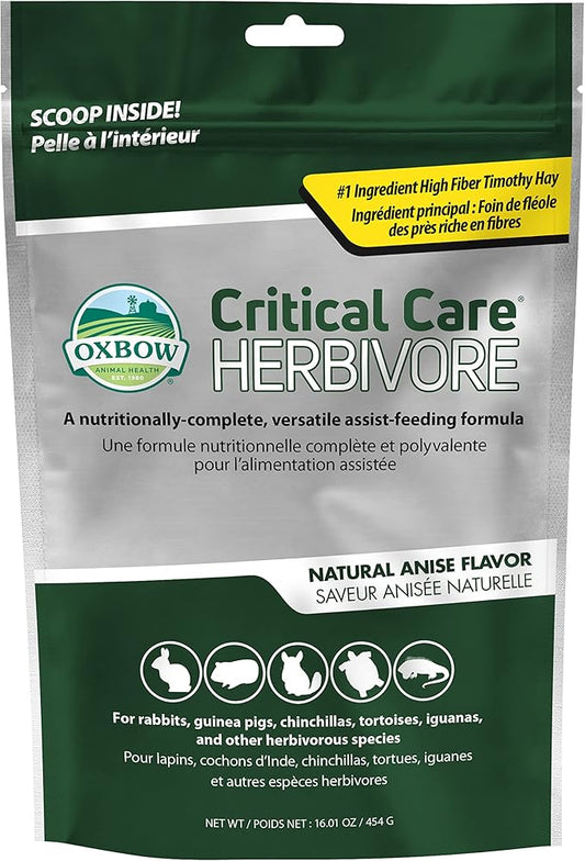 Oxbow Critical Care Herbivore, Emergency Guinea Pig Food, Rabbit Food for Recovery, Natural Anise Flavor, Critical Care for Guinea Pig Emergency Kit, 454 gram bag
