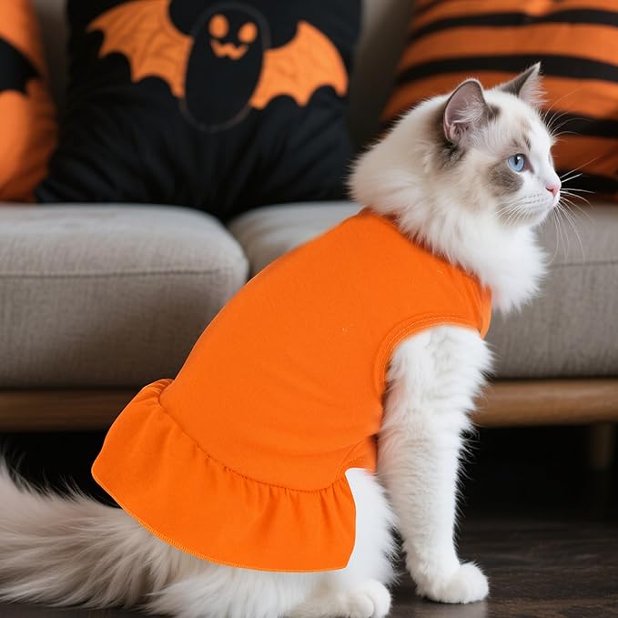 2 Pcs Dog Dresses Cat Skirt Solid Color Dog Clothes Summer Sleeveless Puppy Girl Clothes for Small Pet Dogs Cats (Purple,Orange, Large)