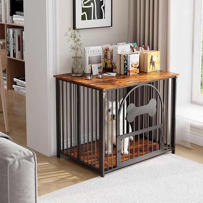 HavenlyYouth 31.5 Inch Dog Crate Furniture, Modern Side End Table Style Dog Cage, Heavy Duty Dog Kennel for Medium Dogs up to 45 lb, Double-Door Cage with Lock Indoor