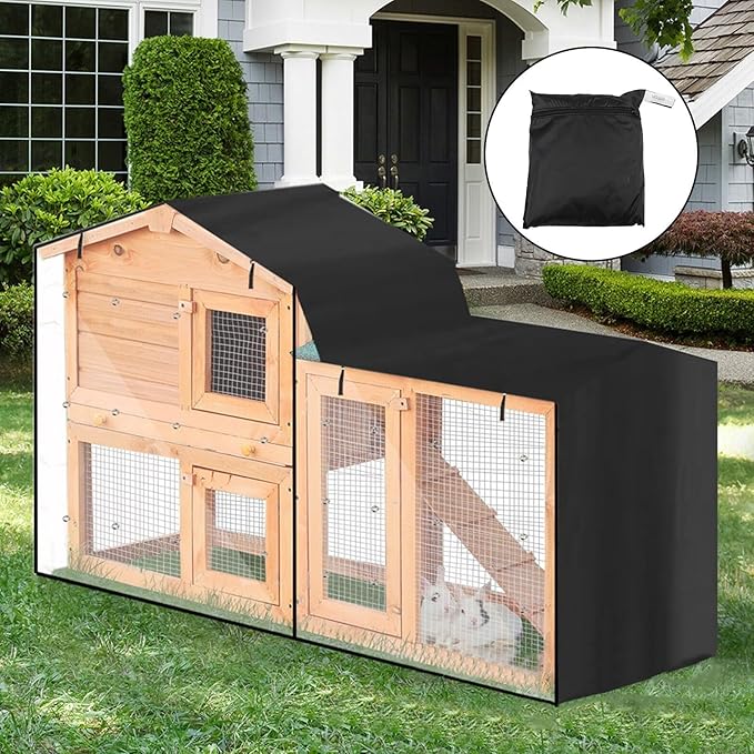 Triangle Rabbit Hutch Cover, Waterproof 210D Oxford Fabric With Adjustable Hem And Zipper, Clear Front For Indoor Outdoor Rabbit Or Guinea Pig Hutch, Green(black 147x52x86cm)