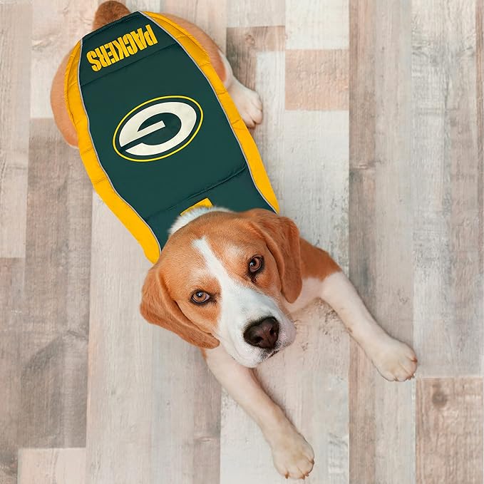 NFL Green Bay Packers Puffer Vest for Dogs & Cats, Size Small. Warm, Cozy, and Waterproof Dog Coat, for Small and Large Dogs/Cats. Best NFL Licensed PET Warming Sports Jacket