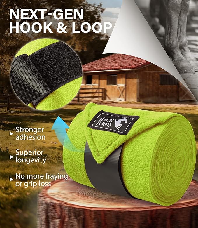 Fleece Horse Polo Leg Wraps Set of 4, 10' Horse Leg Bandages Stable Supplies Equestrian Boots Lime Zest