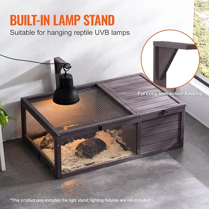 Turtle Habitat Enclosure, Large Wooden Tortoise House for Indoor and Outdoor Use, Reptile Enclosure with Openable Roof & Secure Locking System (Nature)