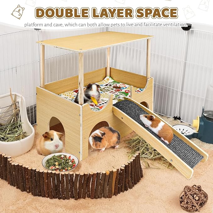 Guinea Pig House, Hamster Hideout, Rabbit House, Guinea Pig Toys, Guinea Pig Accessories, Small Animal Houses and Habitats (Wood)
