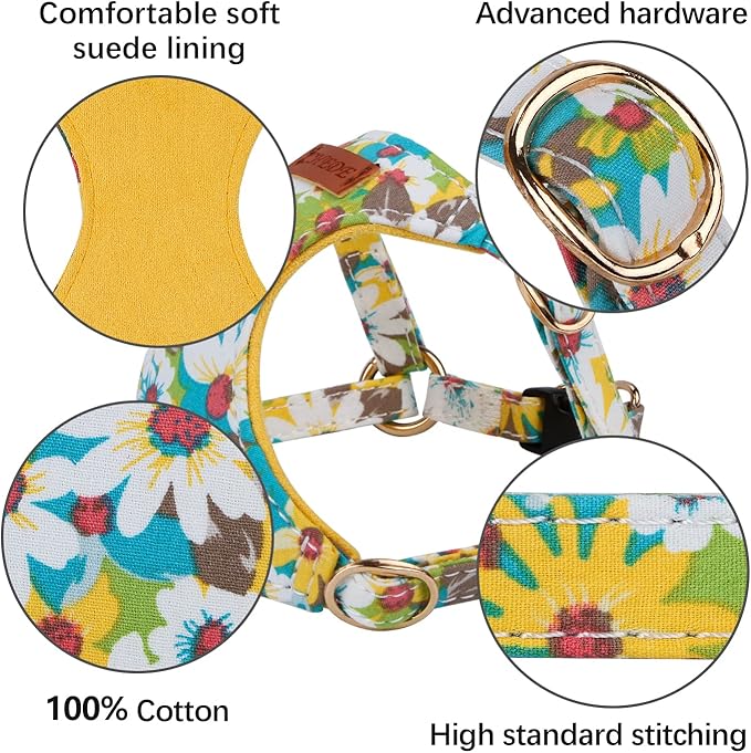 CHEDE No Pull Floral Pattern Dog Harness- Lightweight and Soft Harness, Adjustable Small Dog Harness and Leash Set, with Dog Leash, Suitable for Puppy Small and Medium-Sized Dog