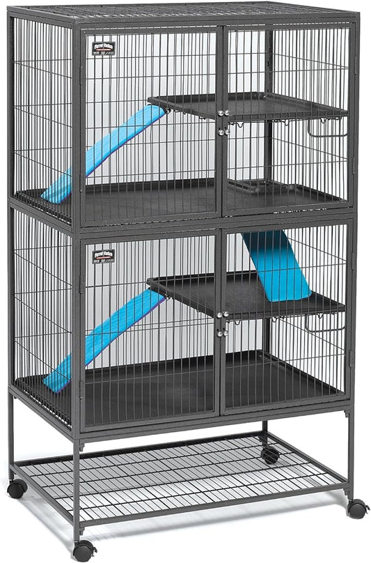 MidWest Homes for Pets Ferret Nation Double Unit Small Animal Cage, 4 Tiers, Includes Pans, Shelves, Ramps & Covers, for Ferrets & Small Animals