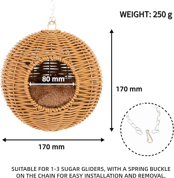 NEOUZA Sugar Glider Pouch Pet Glider Cage Sleep Bag for Small Animals Squirrels Marmosets Rats Hamsters, Metal Frame PP Rattan Durable Water Resistant Non Toxic Safe Material