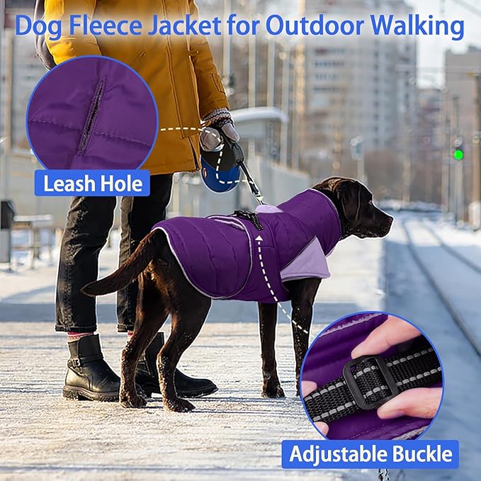MIGOHI Comfortable Large Dog Coat - Waterproof Dog Coat with Reflective Strips,Windproof XXL Dogs Jacket with Warm Turtleneck, Snow Coats for Large Dogs,Labrador Golden Retriever,2XL,Purple