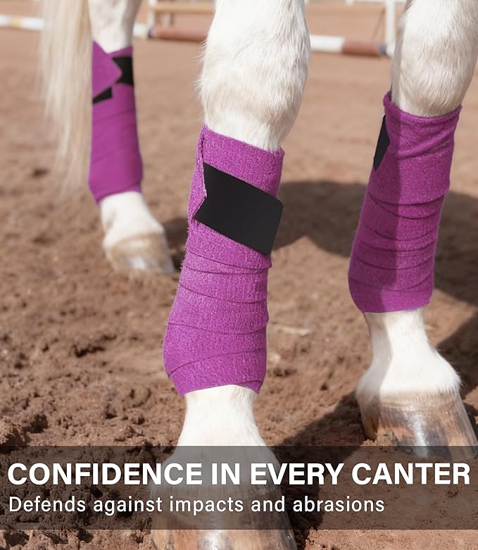 Fleece Horse Polo Leg Wraps Set of 4, 10' Horse Leg Bandages Stable Supplies Equestrian Boots Violet