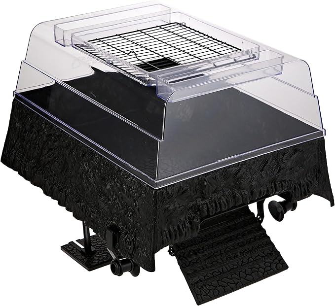 PENN-PLAX Reptology Turtle Topper – Above Tank Basking Platform That Safely Mounts to Standard Size Tanks Including 10g, 20L, 20H, 29g, up to 55 Gallons and 13” Wide – Black Color (REP600)