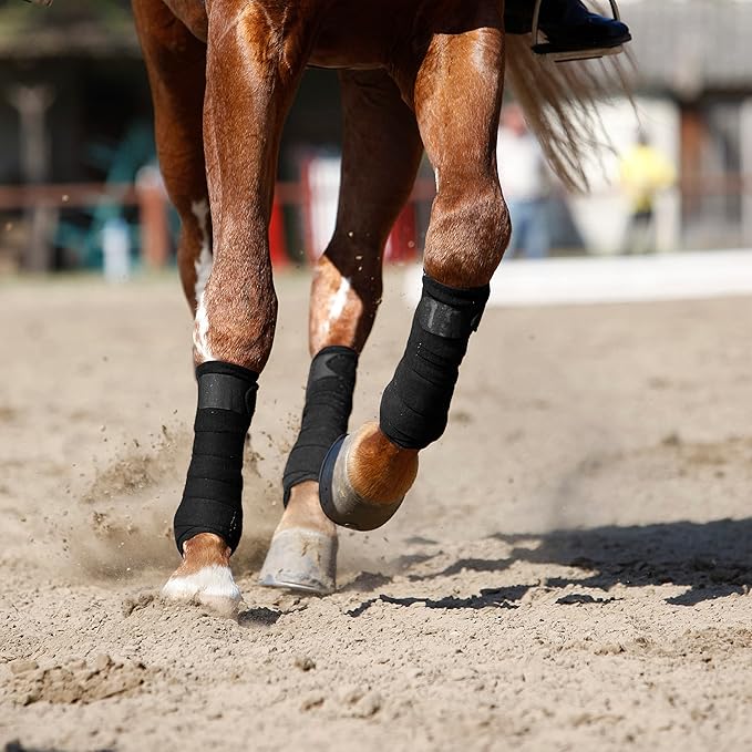 Horse Polo Wraps 2.5m Soft Fleece Polo Wraps Equestrian Leg Bandage Wrap Set of 4 Packs (Black - 2.5m)