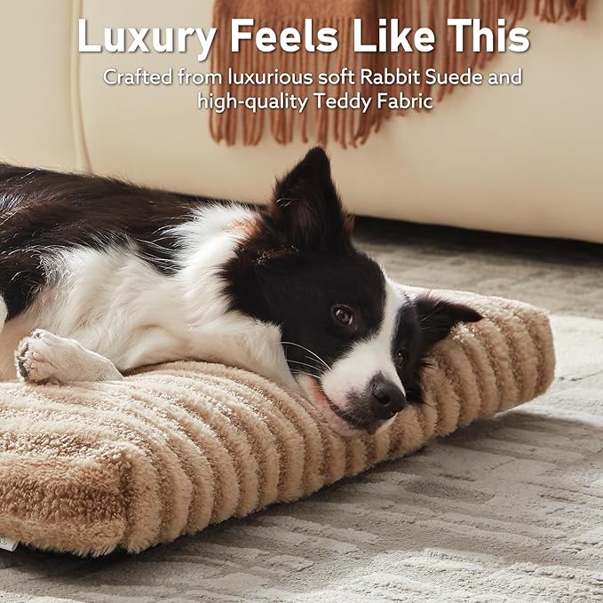 FURTIME Washable Dog Bed Large Sized Dogs, Deluxe Dog Crate Beds Comfy Fluffy Kennel Pad Anti-Slip Pet Sleeping Mat, Machine Washable Dogs Pillow, 35"x23"x3.5", Brown