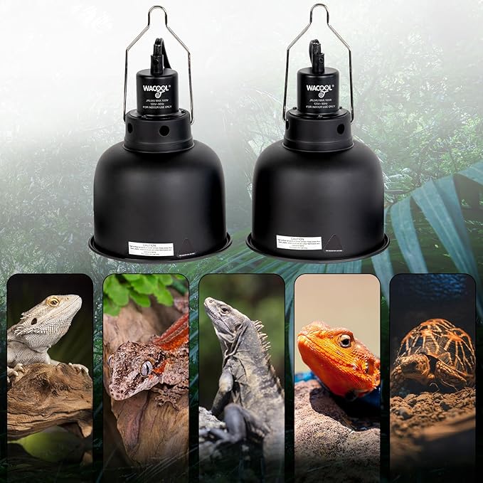 WACOOL TERRA Reptile Light Fixture 2 Pack, 5.5 in Deep Dome Reptile Heat Lamp Fixture, Optical Reflection Terrarium Light Fixture for Reptile UVB UVA Heat Basking Bulbs