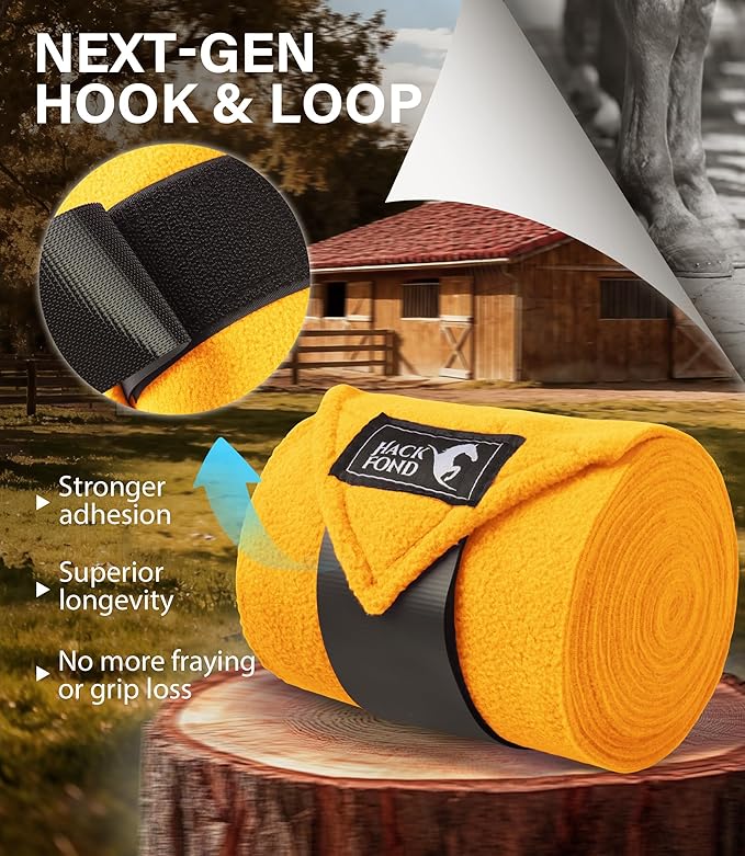 Fleece Horse Polo Leg Wraps Set of 4, 10' Horse Leg Bandages Stable Supplies Equestrian Boots Yellow