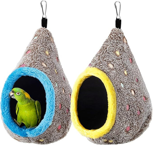 Suzile 2 Pcs Bird Parrot Nest Hammock for Cage Winter Warm Bird Nest House Hanging Plush Hammock Shed Hideaway Cave Hut Toy Hideout House for Lovebird Parrots Parakeets Cockatiel, 2 Colors