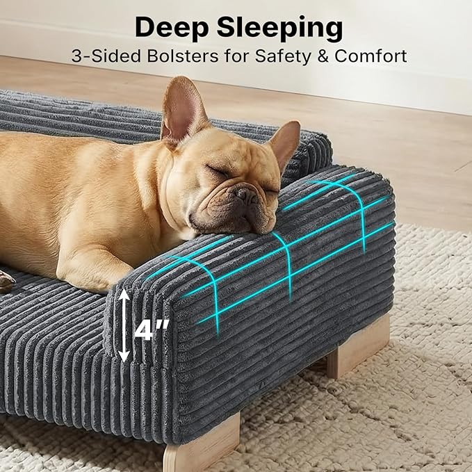 Veehoo Elevated Dog Bed Indoor, Wood Furniture Style Dog Couch Sofa with Removable Washable Cover, Cute & Durable Dogs Bed Furniture for Medium Size Dogs Up to 60 lbs