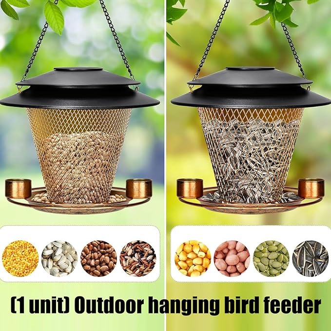 Garden Bird Feeder Weather Rain Protections Feeding Station with Water Bowl Hanging for Outdoor Wild