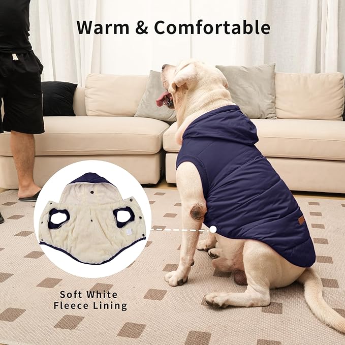 Vecomfy Fleece Lining Extra Warm Dog Hoodie in Winter,Small Dog Jacket Puppy Coats with Hooded,Blue S