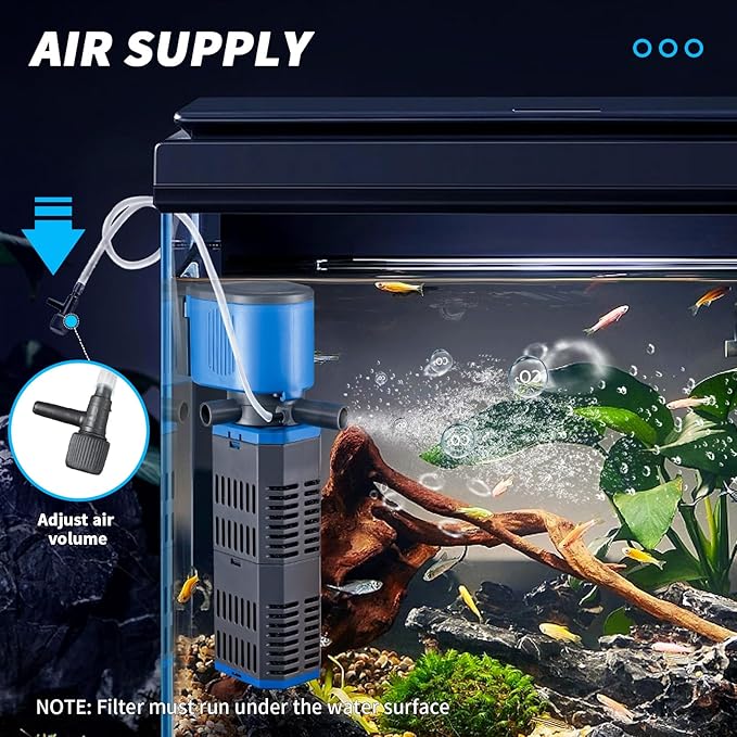 Aquarium Filter for 40-150 Gal, 4 in 1 Silent Submersible Aquarium Filter Biochemical Filtration 475 GPH Powerful Water Pump Wavemaker