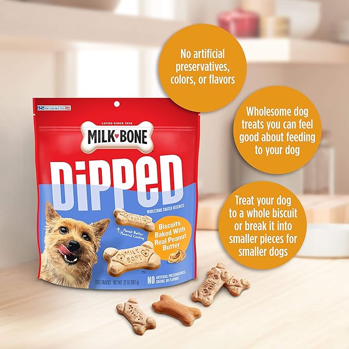 Milk-Bone Dipped Dog Treat Biscuits Baked with Real Peanut Butter,32 Ounce,(Pack of 4)