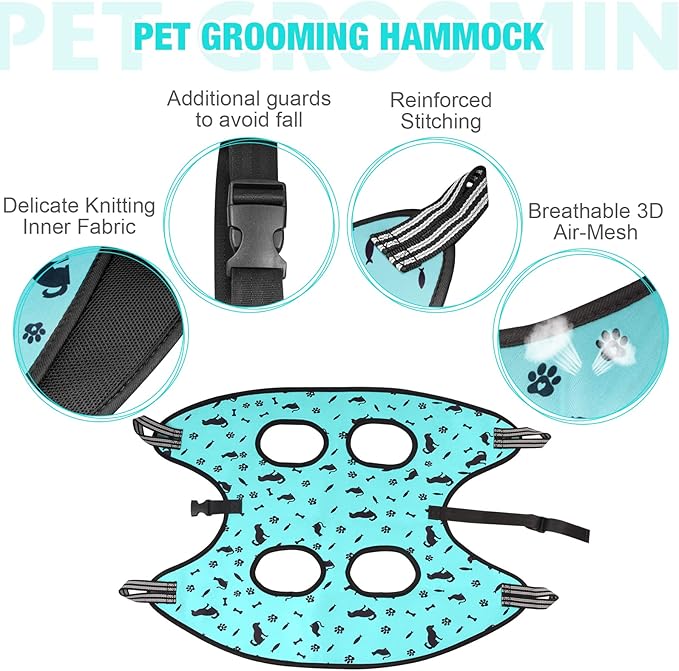 ATESON Dog&Cat Grooming Hammock - Pet Harness for Grooming Nail Trimming (XS 15lb), Dog Sling for Nail Clipping, Dog Hanging Holder for Cutting Nail with Nail Clippers