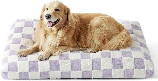 LE SURE Extra Large Dog Bed-Thick Shredded Chopped Foam Pet Bed Indoor with Removable Cover, Cute Modern Fuzzy Plush & Anti Slip Bottom, Purple