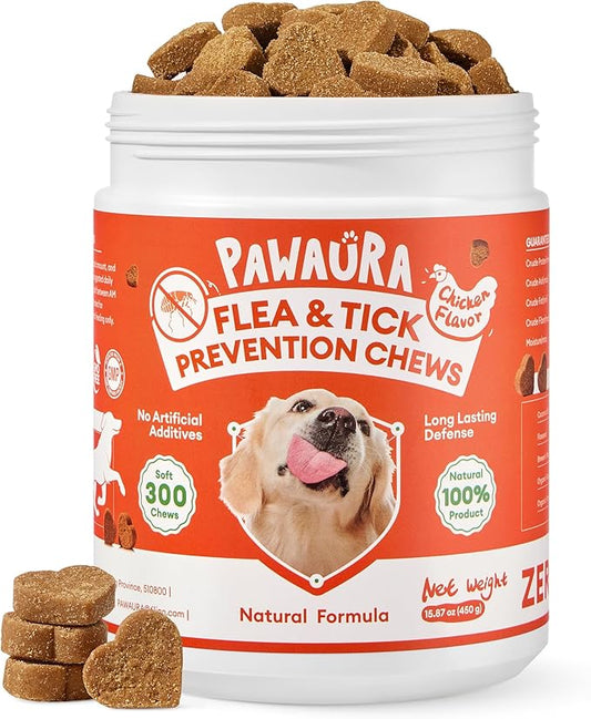Flea & Tick Prevention Chews for Dogs – 300 Soft Chews – Effective Flea and Tick Treatment, Skin & Coat Health, Immune Support for All Dog Sizes