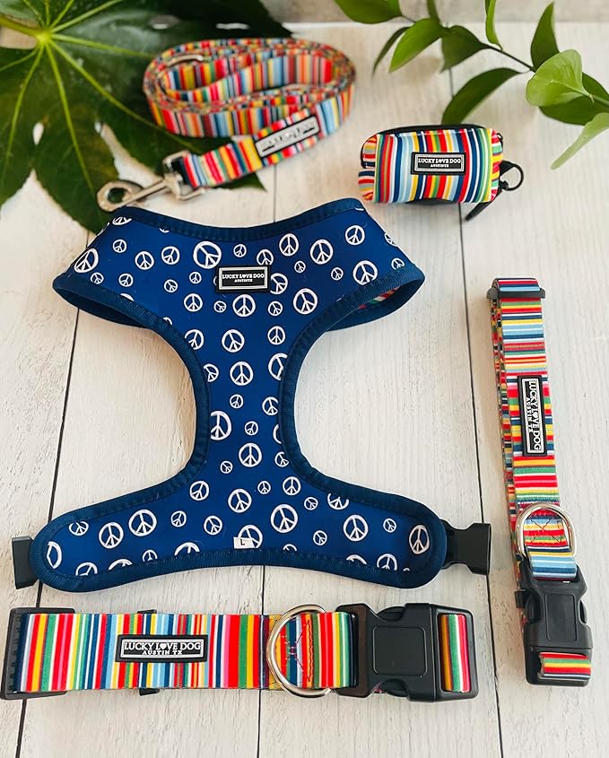 Lucky Love Dog - Easy Click Buckle Dog Collar with Leash Set Combo, Durable & Comfortable for Male & Female Dogs, Pet Collar for Small Dogs, Secure Fit - Hippie Combo, Small