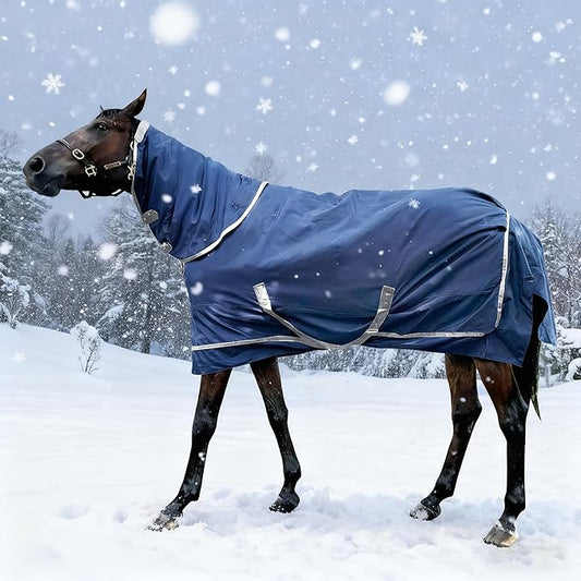 1200D Horse Turnout Blanket with Detachable Neck Cover, Medium Weight Water-Resistant Blanket，Winter Horse Blanket for Real Horses(72in/135cm)