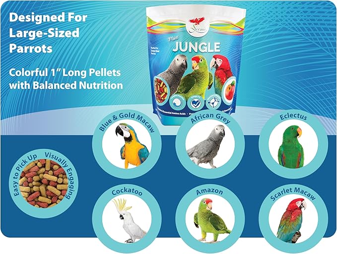 Scenic Mix Jungle Large Parrot Food - 6 lb (2 x 3 lb Bags) - 1" Bird Pellets - Complete Nutrition for Macaws, Amazons, Cockatoos, African Grey Parrots & More
