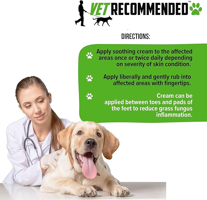 Vet Recommended Dog Dry Skin Cream & Moisturizer - Helps Dog Hair Loss Regrowth - Dry Nose & Cracked Paws - Works with Hot Spots for Dogs - 240ml (8 Oz)