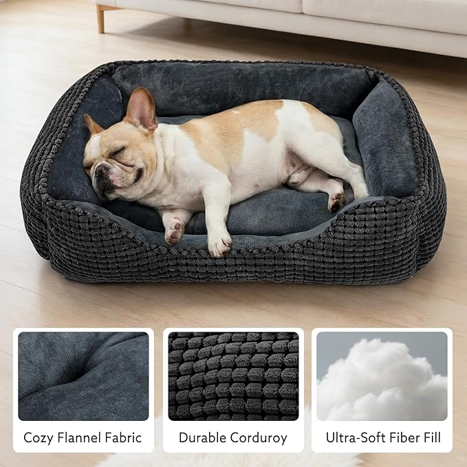 MIXJOY Large Dog Bed for Large Medium Small Dogs, Rectangle Washable Orthopedic Dog Bed, Soft Calming Sleeping Puppy Bed Durable Pet Cuddler with Anti-Slip Bottom L(30"x24"x9")