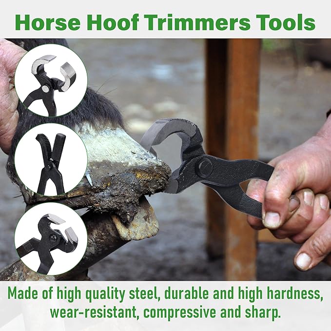 lukar 8PCS Farrier Tools Kit Horse Hoof Trimmers, Includes 16" Horse Hoof Nipper, 13" Horseshoe Cutting Pliers, 14" Hoof Nail Clincher, Hoof Hammer, Hoof Knife, Rasp File, Horseshoe Brush