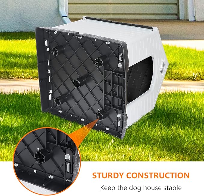 ZENY Large Plastic Dog House - Waterproof Dog Kennel with Air Vents and Elevated Floor All Weather Indoor Outdoor Doghouse Puppy Shelter, Easy to Assemble