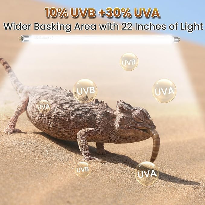 Lustaled T5 10.0 UVB Reptile Light Bulb 24W, 22 Inch T5 HO UVB Light for Bearded Dragon, 3-Pack Desert Reptiles D3 UVA UVB Lamp Tube Bar for Lizard, Snake, Gecko, Tortoise, Chameleon, Terrarium