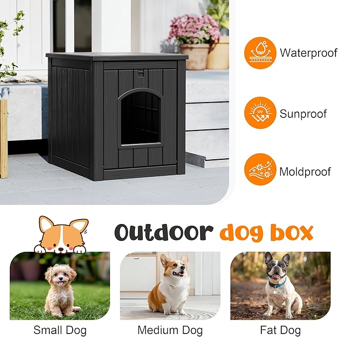 Fancyango Outdoor & Indoor Dog House for Weatherproof and Stylish Furniture, Dog House Outdoor, Multi - Use for Small and Medium Dogs (Classic Black, 22.8" L × 17.7" W × 21.7" H)