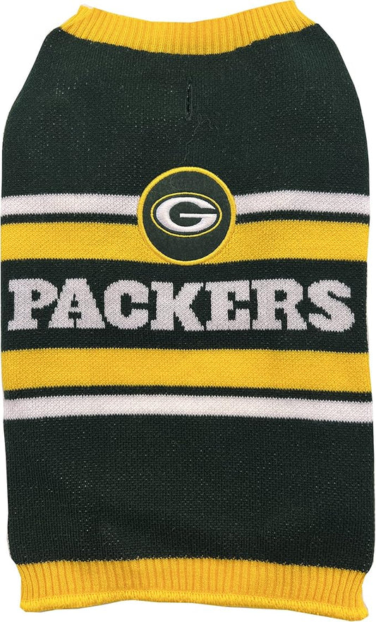 NFL Green Bay Packers Dog Sweater, Size Large. Warm and Cozy Knit Pet Sweater with NFL Team Logo, Best Puppy Sweater for Large and Small Dogs