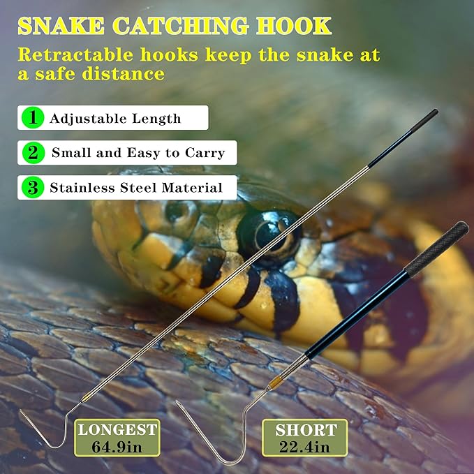 22"~64" Snake Hook Reptile Catcher Stick Tongs Rattlesnakes Grabber Pick-up Handling Tool Kit for Catching Controlling or Moving Python Copperhead (Small Snake Hook - Blue)