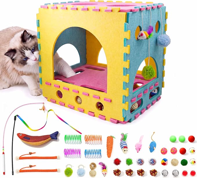 41 Pcs Interactive Cat Toys with Cat Puzzle Box, Cat Puzzle Toys, Kitten Toy by MOYMO