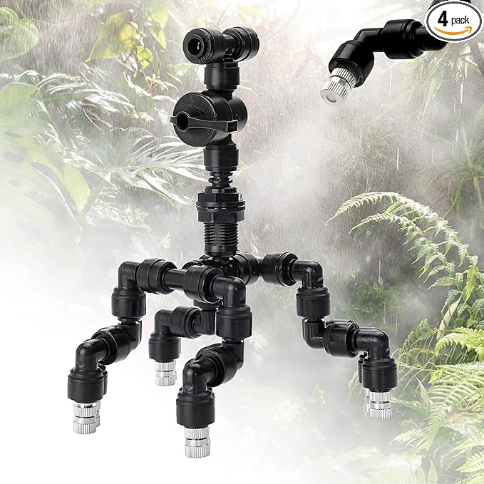 4 Pcs Reptile Mister Nozzle Terrarium Reptile Fogger with Valve, Adjustable Terrarium Misting Accessories Cooling Misting System for Reptiles Rainforest