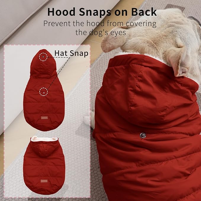 Vecomfy Fleece Lining Extra Warm Dog Hoodie in Winter,Small Dog Jacket Puppy Coats with Hooded,Red XS