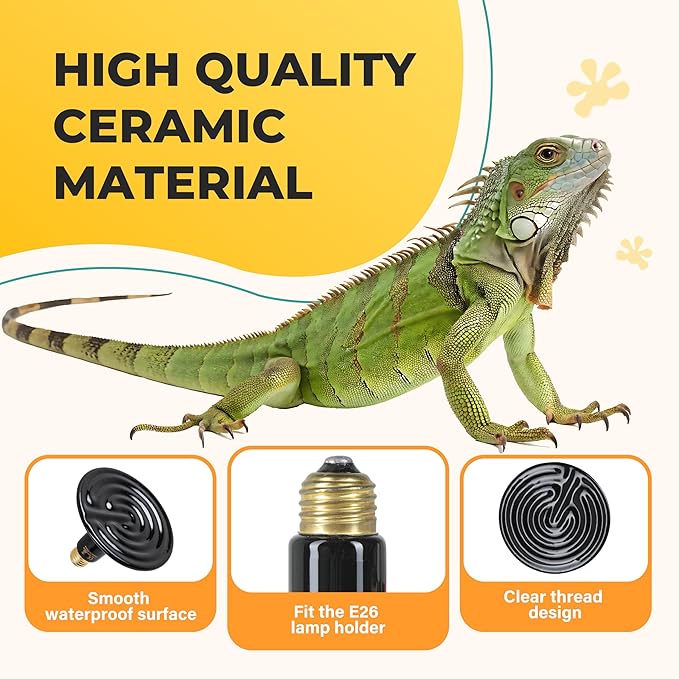 250W Reptile Heat Lamp Bulbs 2-Pack, Ceramic Heat Emitters for Bearded Dragon Gecko Lizard Turtle Snake, Night Basking Heat Lamp for Amphibian Chicken Pets E26